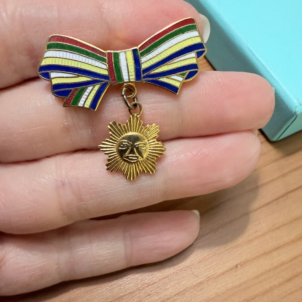 Enamel Brooch with Gold Sun Dangle Pin